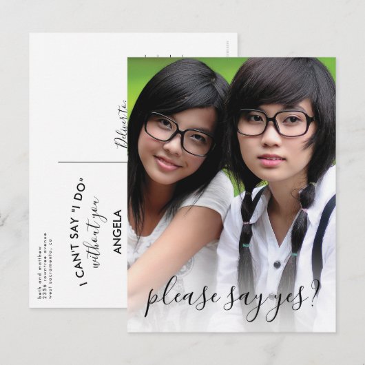 Elegante foto word jij mijn bruidsmeisje uitnodiging briefkaart (Voorkant / Achterkant)