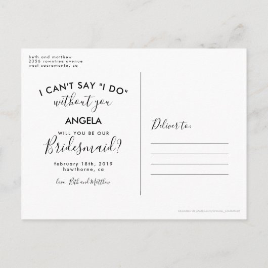 Elegante foto word jij mijn bruidsmeisje uitnodiging briefkaart (Achterkant)