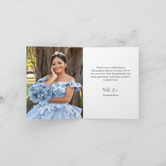 Elegante foto Zilver Babyblauwe Vlinder Vouwkaart Bedankkaart (Binnen)