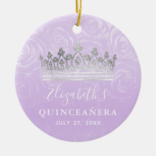 Elegante foto Zilver en licht Paarse Quinceanera Keramisch Ornament (Voorkant)