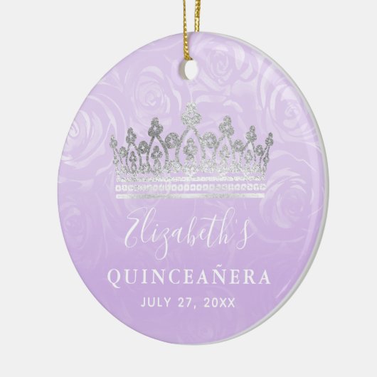 Elegante foto Zilver en licht Paarse Quinceanera Keramisch Ornament (Links)
