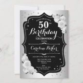 Elegante foto Zilver Zwart Wit 50ste Verjaardag Kaart (Voorkant)