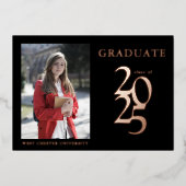 Elegante Foto Zwart 2025 Afstudeerfeest Folie Uitnodiging (Voorkant)