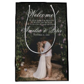 Elegante foto zwart bruiloft welkom medium cadeauzakje (Voorkant)