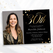 Elegante foto zwart en goud 30e verjaardag kaart