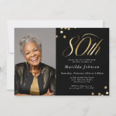 Elegante foto zwart en goud 80ste verjaardag kaart (Voorkant)