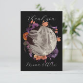 Elegante foto zwart en herfst bloemenbruiloft bedankkaart (Staand voorkant)