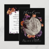 Elegante foto zwart en herfst bloemenbruiloft bedankkaart (Voorkant / Achterkant)
