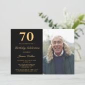 Elegante foto Zwart Goud 70e Verjaardagsfeestje Kaart (Staand voorkant)