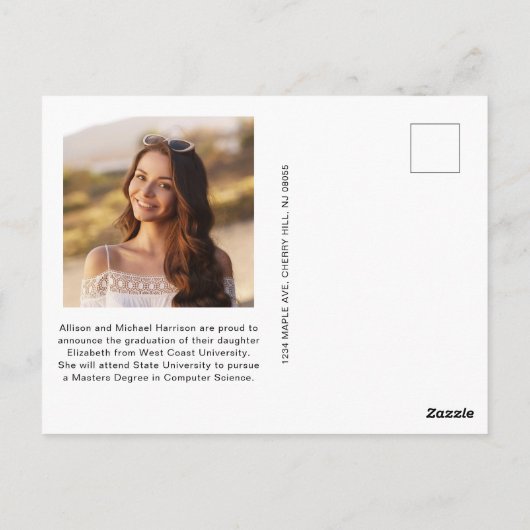 Elegante foto Zwart Goud Afstuderen Briefkaart (Achterkant)