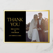 Elegante foto Zwart Goud Bruiloft Dank u Kaart (Voorkant)