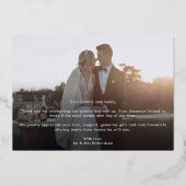 Elegante foto Zwart Goud Bruiloft Dank u Kaart (Achterkant)