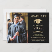 Elegante foto Zwart Goud College Afstuderen Aankondiging (Voorkant)