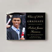 Elegante foto Zwart Goud College Afstuderen Aankondiging