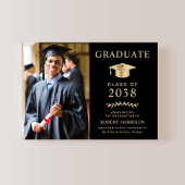 Elegante foto Zwart Goud College Afstuderen Aankondiging