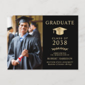 Elegante foto Zwart Goud College Afstuderen Aankondigingskaart (Voorkant)