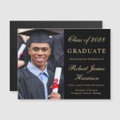 Elegante foto Zwart Goud College Afstuderen Magnetische Uitnodiging (Voorkant / Achterkant)