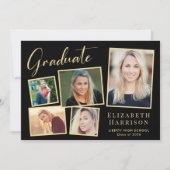 Elegante foto Zwart Goud Graduation Party Kaart (Voorkant)