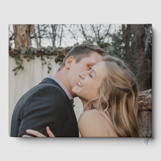 Elegante foto zwart goud kalligrafie bruiloft gastenboek (Achterkant)