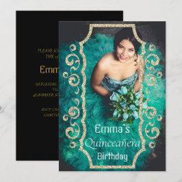 Elegante foto zwart goud quinceañera verjaardag