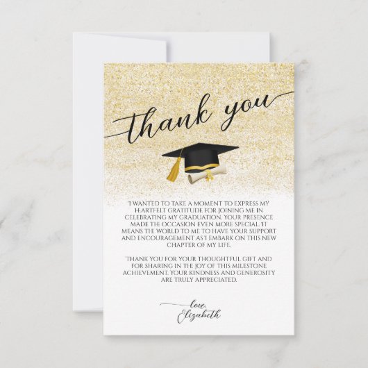 Elegante foto Zwart Goud Script Graduation Party Bedankkaart (Voorkant)