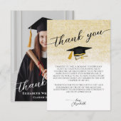 Elegante foto Zwart Goud Script Graduation Party Bedankkaart (Voorkant / Achterkant)