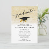 Elegante foto Zwart Goud Script Graduation Party Kaart (Staand voorkant)