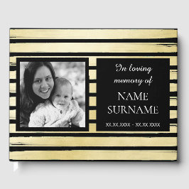 Elegante foto zwart gouden verf gestreepte begrafe gastenboek