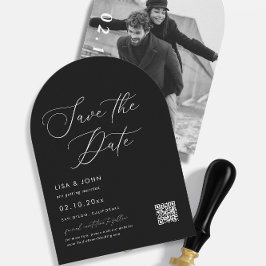 Elegante Foto Zwart Huwelijk Save the Date Curved Kaart