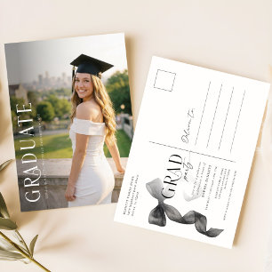 Elegante foto zwart lint afstudeerfeest uitnodigin briefkaart