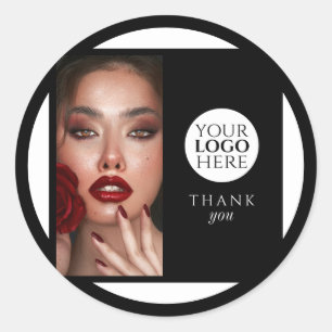 Elegante foto zwart logo bedankt make-upstudio ronde sticker