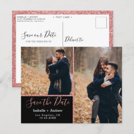 Elegante Foto Zwart Roos Glitter Save the Date Aankondigingskaart