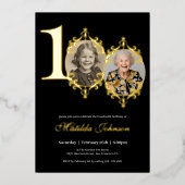 Elegante foto Zwart Wit 100e verjaardag Folie Uitnodiging (Voorkant)