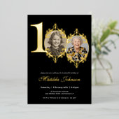 Elegante foto Zwart Wit 100e verjaardag Folie Uitnodiging (Staand Voorkant)