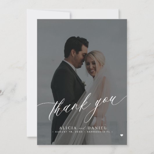 Elegante foto zwart wit bruiloft bedankkaart kaart (Voorkant)