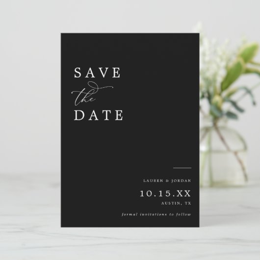 Elegante foto Zwart & Wit Bruiloft Save The Date (Staand voorkant)