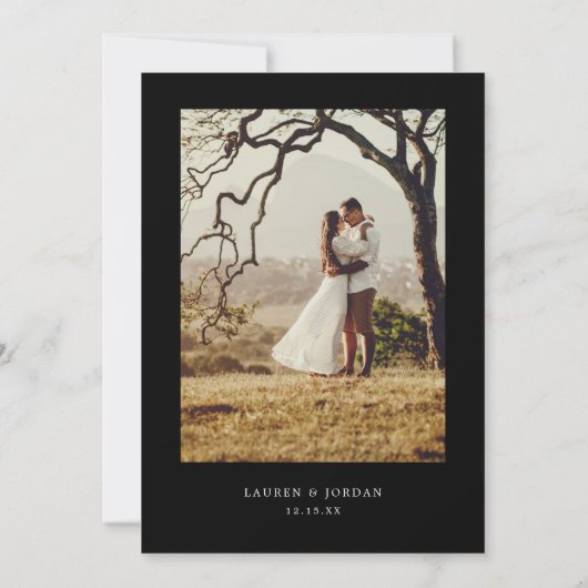 Elegante foto Zwart & Wit Bruiloft Save The Date (Achterkant)