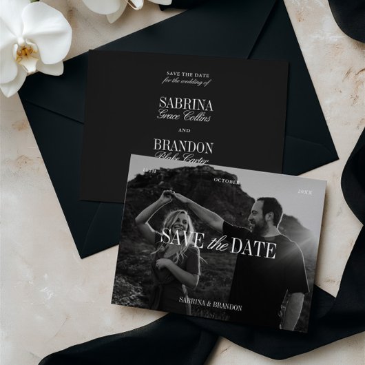 Elegante foto zwart-wit Save the Date kaart