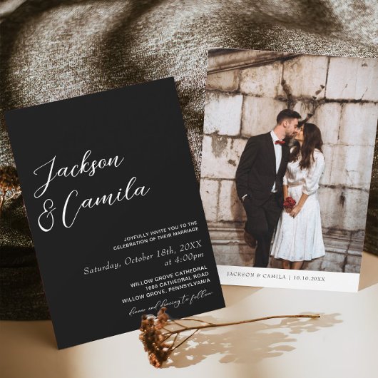 Elegante foto zwarte bruiloft kaart