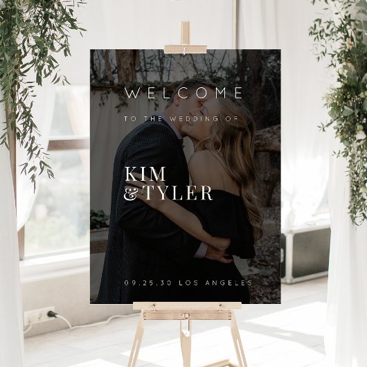 Elegante foto zwarte bruiloft welkomstbord acryl bord