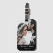 Elegante foto zwarte kalligrafie gepersonaliseerd bagagelabel (Voorkant (verticaal))