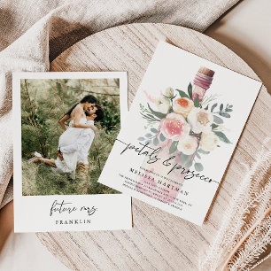 Elegante fotobloemblaadjes & Prosecco Vrijgezellen Kaart