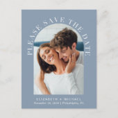 Elegante fotoboog Dusty Blue Save the Date Aankondigingskaart (Voorkant)