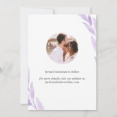 Elegante fotoboog en Paarse bladeren bruiloft Save The Date (Achterkant)