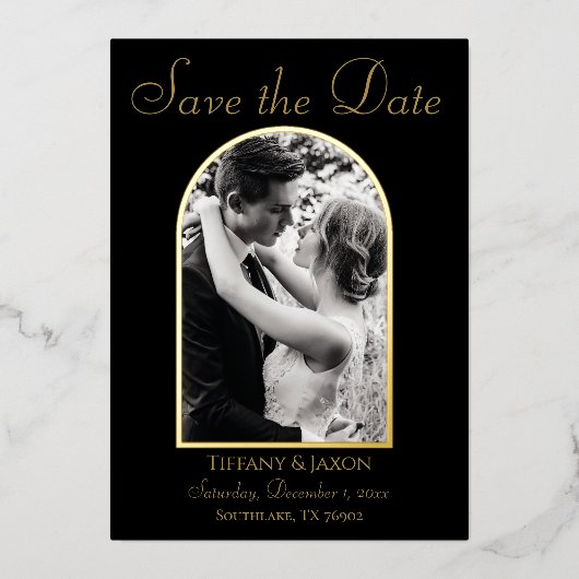 Elegante Fotoboog Save the Date Real Folie Uitnodiging (Voorkant)