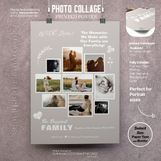 Elegante fotocollage A3 voor familie en vrienden Poster