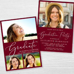 Elegante fotocollage Bourgogne Graduation Party Kaart