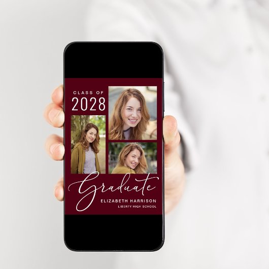 Elegante fotocollage Bourgogne Graduation Party Kaart