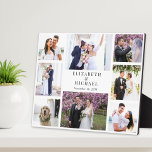 Elegante fotocollage bruiloft fotoplaat<br><div class="desc">Een fraaie fotoplaquette op maat voor pasgetrouwden met een 8-fotocollage van uw trouwdag,  verloving,  huwelijksreis,  bruidsfeest,  bruidsjonkers,  familie,  enz.,  afbeeldingen en uw namen en trouwdatum in elegante typografie.</div>