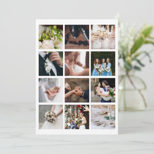 Elegante Fotocollage Bruiloft Gouden Script Bedankkaart (Staand voorkant)